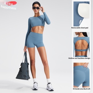 T-shirt de fitness pour femme, dos nu, manches longues, couleur unie, avec coussinet de poitrine, en Nylon Spandex, fermeture par tirette, pour sports de plein air et <span class=keywords><strong>yoga</strong></span> - Product Image 3