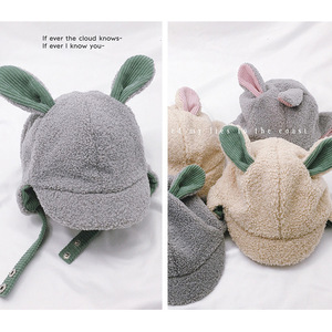 قبعة بيسبول للأطفال بتصميم أذني أرنب لطيفة مصنوعة من البوليستر 100٪ مع حماية للأذنين، طراز شتوي للجنسين بتصميم سداسي الأجزاء - Product Image 3