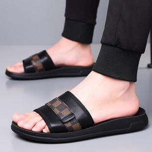 Sandalias de Playa para Hombre, Diseño Veraniego, Punta Abierta, Parte Superior de PU, Suela de EVA Antideslizante, Patrón a Cuadros, Casuales - Product Image 2