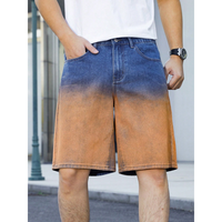 Shorts en jean décontractés pour homme, fabriqués sur mesure, délavés dégradés, finition ombrée bleu à orange, coupe ample décontractée, longueur genou