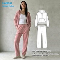 Ensemble de survêtement 2 pièces pour femme, sweat à capuche zippé et pantalon large en coton délavé rétro, qualité supérieure, personnalisable en usine