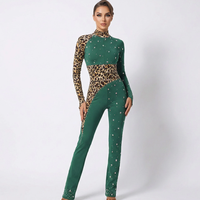 Costume de danse pour femmes, manches longues, dos nu, justaucorps de gymnastique, vêtements de performance, combinaison, vêtements, combinaison en velours à imprimé léopard