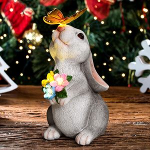 Statues d'extérieur de jardin solaire <span class=keywords><strong>lapin</strong></span> et <span class=keywords><strong>papillon</strong></span> avec 5 lumières LED-Jardin, pelouse, patio, balcon, ornement de cour - Product Image 2