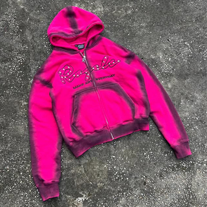 <span class=keywords><strong>Felpa</strong></span> con <span class=keywords><strong>Cappuccio</strong></span> Corta con Zip Unisex Y2K Streetwear Dettagli Strass Effetto Spray Sbiadito al Sole <span class=keywords><strong>Rosa</strong></span> Top Casual Moda Urbana - Product Image 1