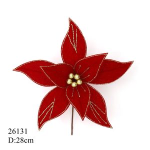 زينة عيد الميلاد على شكل ورقة شجرة الهولي وزهرة البوينسيتيا مع ترتر لتزيين شجرة عيد الميلاد - Product Image 4