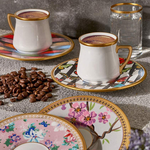 Ensemble de tasses à café et soucoupes, pour le café, style turque, de haute qualité, en porcelaine de chine, <span class=keywords><strong>Espresso</strong></span> avec bordure en <span class=keywords><strong>or</strong></span>, 90ml - Product Image 2