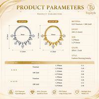 Anneau clicker articulé en titane G23, design audacieux avec pointes et zircone cubique, pour piercing de septum, hélix et cartilage, hypoallergénique, bijou corporel
