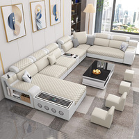Nouveau style de canapé en bois massif en forme de U, multifonctionnel, lavable, imperméable, avec interface Bluetooth stéréo USB pour salon moderne