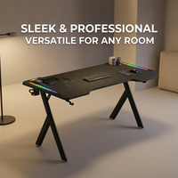 Table de jeu AOR ZS-R5, bureau d'ordinateur pour jeux, éclairage RGB, porte-gobelet, plateau pour écouteurs, surface en bois