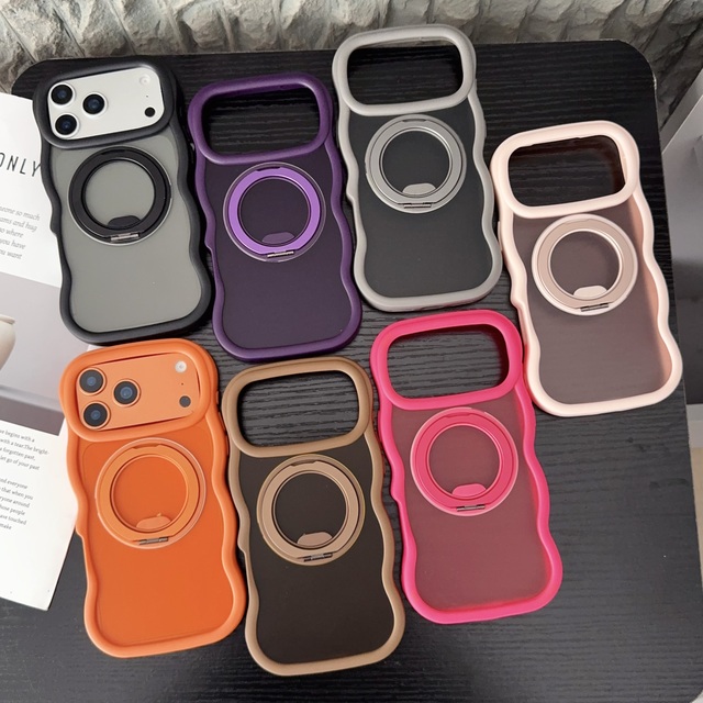 Factory Wholesale Armor TPU+PC Shockproof Wavy 360 Rotating Ring Holder Phone Case for iPhone 17/16/15/14/13/12/11 Series