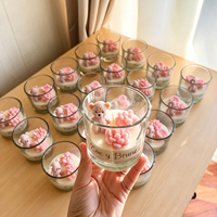 Bougies fantaisie personnalisées en verre à fond haut, motif ours en peluche mignon, avec plantes succulentes multicolores, idéales comme cadeau