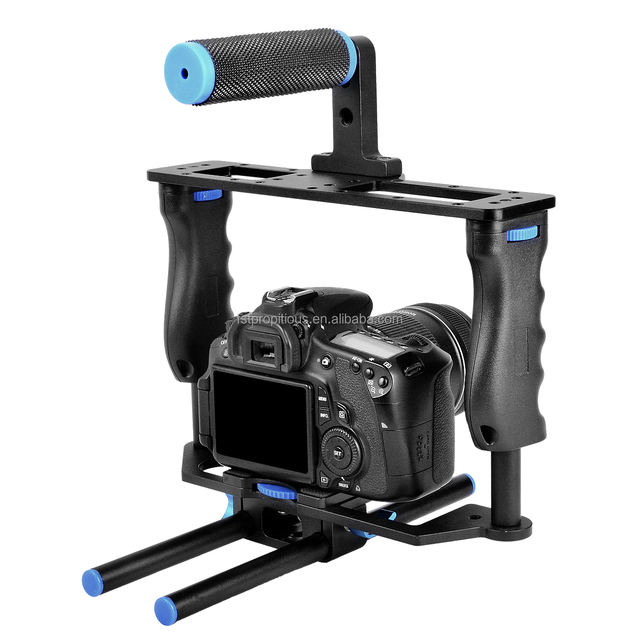 C2 Aluminum Alloy Video Camera Cage Rig With Arca Type Base, Dual Grips, 3/8" ARRI Locating & 1/4" Threads, Screw Cold Shoes