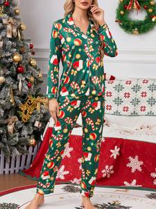 Vente en gros du fabricant Ensemble <span class=keywords><strong>de</strong></span> pyjamas <span class=keywords><strong>de</strong></span> Noël 2 pièces à manches longues, élégants, respirants et confortables pour femmes - Product Image 5