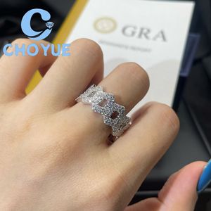 Classic 925 Sterling <b>Silver</b> Custom VVS Moissanite Cuban <b>Ring</b> Crown Ice Out Eternity Band Hip Hop for <b>Men</b> Pass Diamond Tester GRA - Product Image 3