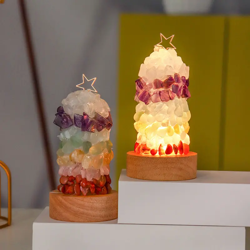 Lámpara con forma de árbol de Navidad, cristal Natural de siete colores, único
