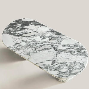 Özel Tasarım Modern <span class=keywords><strong>Arabescato</strong></span> Beyaz Mermer Çevre Dostu Taş Üst Tablalı 6-8 Kişilik Yemek Masası - Product Image 6