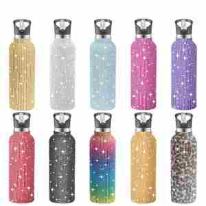 Bling Sparkling Glitter Rhinestone Stainless Steel Water <b>Bottle</b> for Women Girls Diamond Lid Chain Vacuum Flask Tumbler - Product Image 1