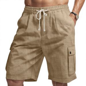 Pantalones Cortos Cargo de Lino para Hombre, Estilo Americano, para Trabajo al Aire Libre, Cintura Media con Cordón, Color Sólido, Tejidos, para Verano, Gran Venta - Product Image 4