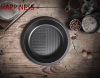 Grosir Besi Cor Bentuk Bulat Sizzling Pan Fajita Pan Besi Cor Pan dengan Nampan Kayu Penggunaan Ganda