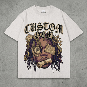 Camiseta Oversize Vintage OEM Personalizada de Algodón 100% de 260 GSM con Lavado Ácido, Efecto Desgastado, Estampado Digital, Corte Holgado y Hombros Caídos - Product Image 1