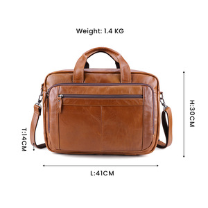 Dujiang Genuine Leather Men's <b>Briefcase</b> 17 Inch Business Travel Laptop Bag Durable Solid Color - Product Image 4