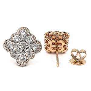 Boucles d'oreilles clous carrées en or rose massif 18 carats avec diamants naturels, haute qualité, livraison rapide, vente chaude, pour mariage - Product Image 1