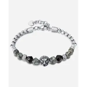 Hot cross-border jewelry fashion retro titanium steel lion accessories jewellery natural stone beaded bracelet men