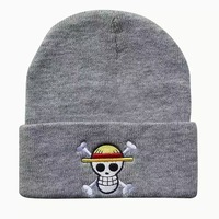 Gorro de Invierno Cálido de Punto Grande con Estampado Animal Bordado a Mano, Gorro de Pirata Informal de Anime, Gorro de Spandex/Poliéster para Hombre