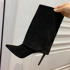 Bottines d'hiver à bout pointu pour femmes, bottines courtes en daim retourné, chaussures à talons aiguilles pour femmes - Product Image 2