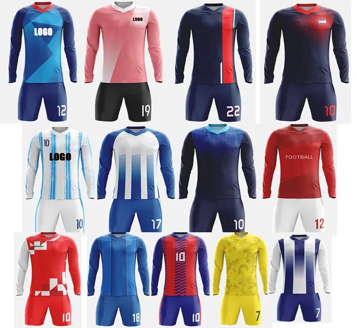 תוצרת סין חולצת כדורגל עם שרוול ארוך שומר שער כדורגל סט חולצת כדורגל ריקה בהתאמה אישית