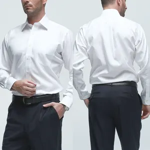 Camisa de trabajo de oficina de manga larga de algodón de alta calidad para hombre, camisas de vestir formales de negocios, camisa blanca Formal blanca para hombres