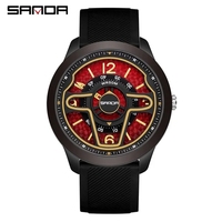 Sanda 9023 Jam Tangan Silikon Hijau Bisnis Fashion Pria dengan Gerakan Kuarsa, Kalender, Tahan Guncangan, dan Tahan Air.