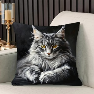 Nueva funda de almohada decorativa con estampado de gatos para sofás, dormitorios y camas, hecha de tela agradable al tacto, sin relleno. - Product Image 4