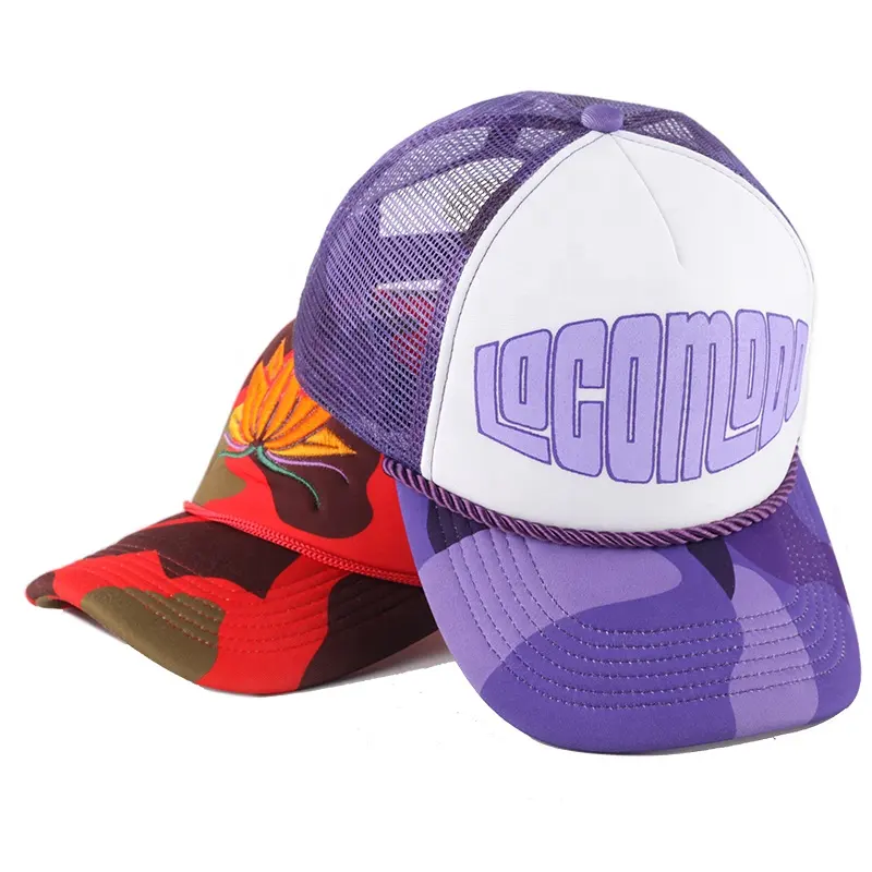 Wholesale Customized Camo Mesh Patch Logo Custom 5 Panel Trucker Cap Hat