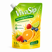 Pochettes personnalisées en plastique de qualité alimentaire pour boissons liquides, idéales pour l'emballage de jus et de boissons énergisantes, avec bouchon anti-fuite et bec verseur.