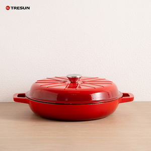 TRESUN Red Enamel Cast Iron Soup <b>Pots</b> With Lids Double Handle Oven Safe Modern Design <b>for</b> Gas and <b>Induction</b> Cooker - Product Image 3