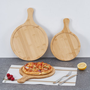 Planche à charcuterie ronde en bambou durable de qualité supérieure, pelle à pizza avec poignée, plateau de service en bois pour fromage, <span class=keywords><strong>steak</strong></span>, fête, vente en gros - Product Image 4