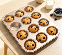 Moule à muffins antiadhésif en acier au carbone 12 cavités, plaque de cuisson premium pour mini-cupcakes, ustensile de cuisson pour four domestique