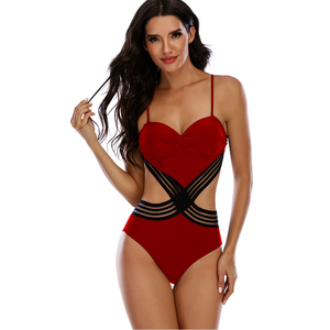 TW132 Sexy gran oferta traje de baño sin espalda contraste malla Cruz traje de baño <span class=keywords><strong>2021</strong></span> personalizado de una pieza traje de baño Push up - Product Image 3