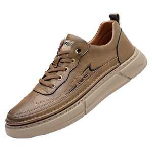 Sneakers en cuir rétro pour homme, bout rond, à enfiler, semelle en caoutchouc antidérapante, chaussures de marche - Product Image 5