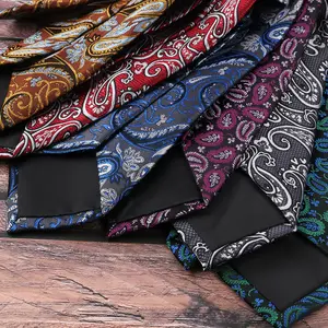 Wholesale Class Paisley Woven 8CM Ties Micro Mesn Luxury Polyester Silk Logo Neckties For Mens Ties Manufacturer