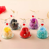 Cadeau de Noël Saint Valentin Anges uniques Préservés Roses éternelles dans un dôme en verre avec boîte-cadeau pour femmes filles