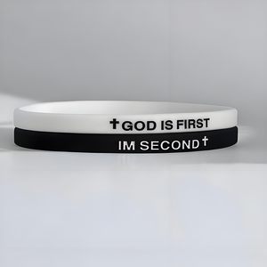 Gott ist Erstes Armband Gummiarmband Inspirierendes Graviertes Bibelvers-Armband Silikon-Armband Sportliches Christliches Armband - Product Image 2