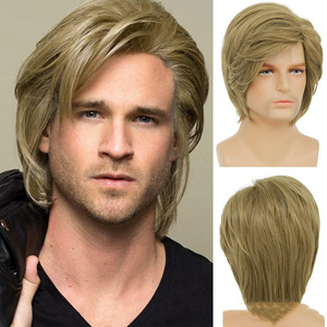 Perruques en cheveux synthétiques lisses multicolores de 10 pouces <span class=keywords><strong>coupe</strong></span> Pixie pour hommes, perruque en filet élastique sans colle sans dentelle pour hommes, facile à porter - Product Image 2