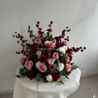 Boule de fleurs artificielles en soie rose bordeaux, pompon floral pour centre de table de mariage, décoration de toile de fond pour fête de mariage d'automne