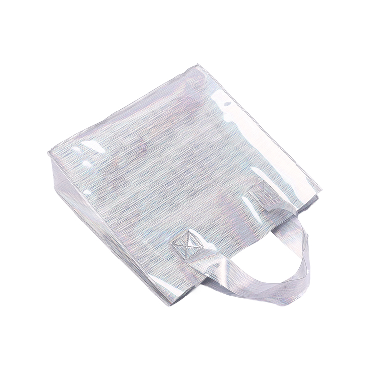 Promotional Custom Holographic Iridescent Rainbow Color PVC Handbag Fashion Jelly Tote Shopping Bag Wholesale