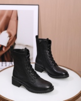 Vente en gros – Nouvelles bottes pour femme en cuir véritable, imperméables, à talons épais et semelle large, respirantes, avec fermeture éclair latérale et lacets – Collection Printemps-Automne-Hiver