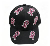Casquette de baseball tendance pour femme avec plusieurs strass roses et ruban de sensibilisation, personnalisable multicolore