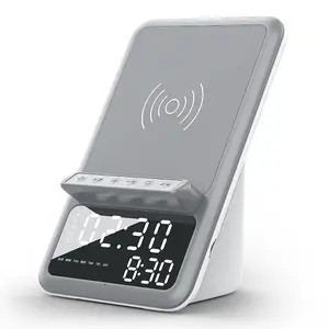 10W Snel Opladen Draadloze Oplader Telefoonhouder Draadloze Bluetooth Speaker Led Time Show Dubbele Wekkers Eeuwigdurende Kalender