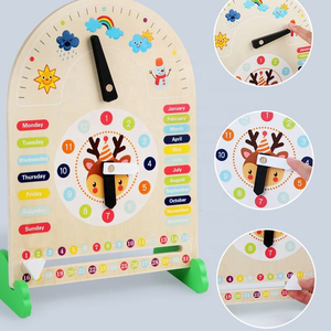 Gran oferta, calendario Meteorológico de ciervo de madera, tablero cognitivo, fecha, reloj de enseñanza multifunción, juguete de rompecabezas para 5 a 7 años - Product Image 6